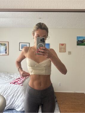 Princess Polly Cream Lace Trim Cropped Cami Top